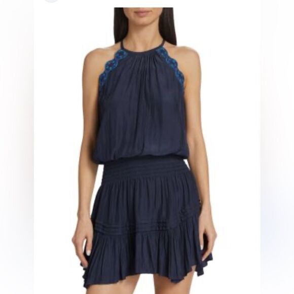 Ramy Brooke BAILEY HIGH NECK MINI DRESS IN SPRING NAVY XXS NWT - Picture 3 of 11